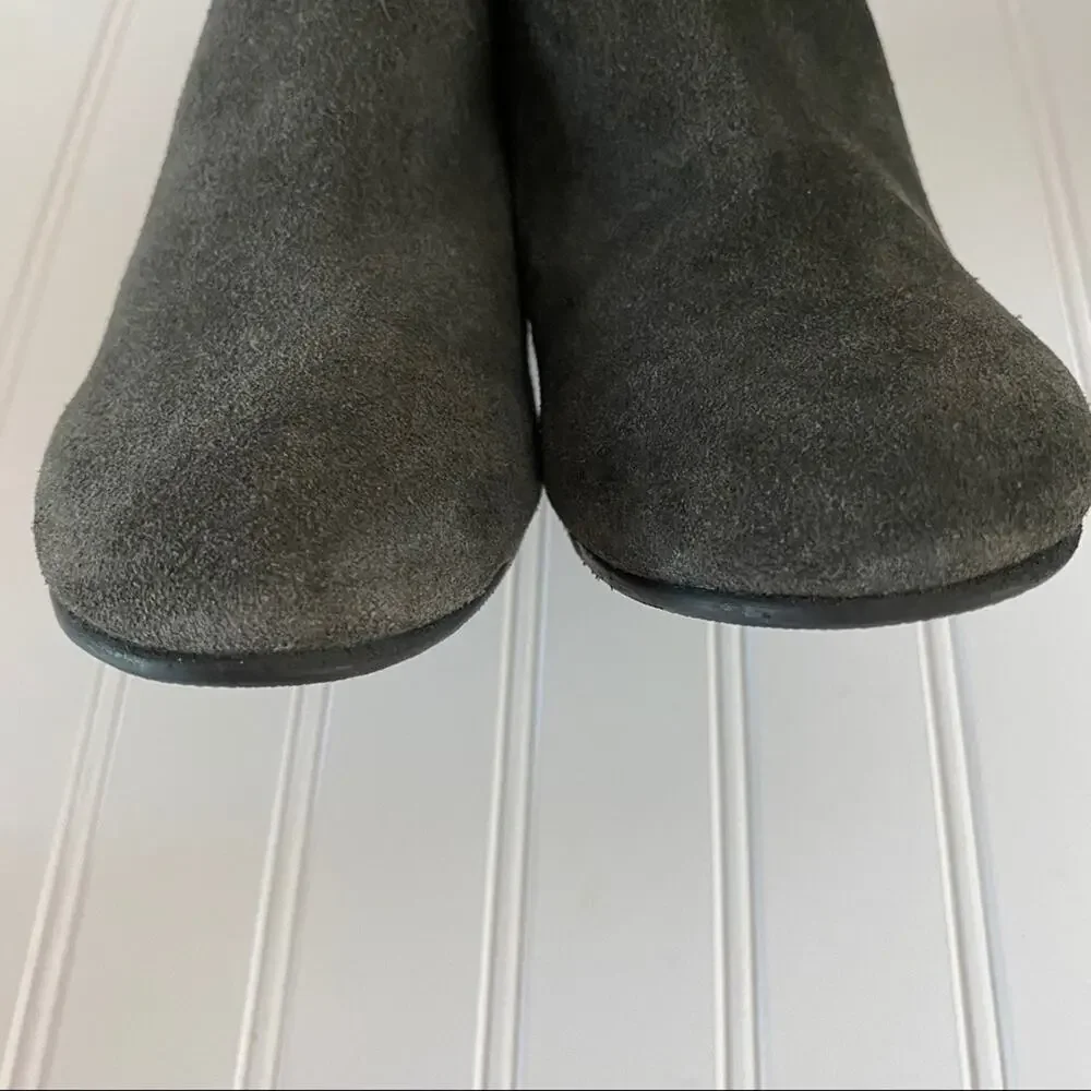 DUNE LONDON Perdy boots women's 6 gray suede leather side zip block heel ankle